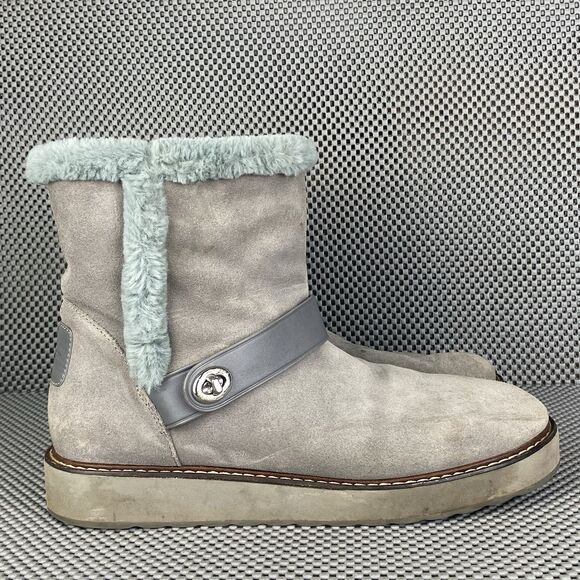 Coach Boots  Womens Size 9.5 B Gray Logo Warm Shearling Lined Winter Casual - Picture 1 of 14